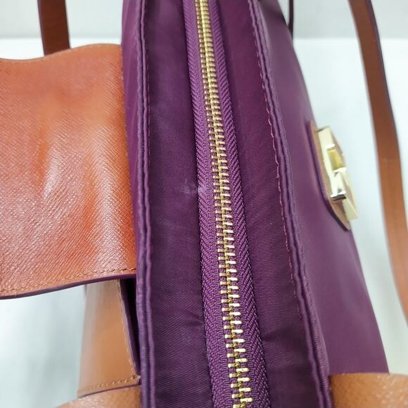 Tory Burch Purple Nylon Brown Leather Trim Double Handle Satchel Shoulder Bag - Picture 16 of 16
